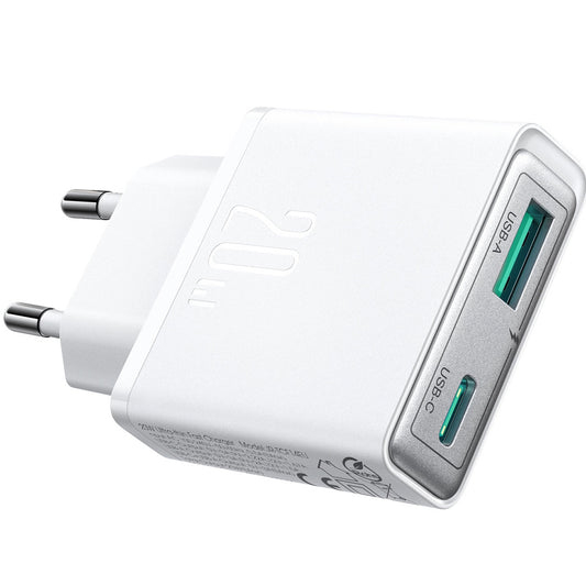Carregador de rede Joyroom JR-TCF14, 20W, 3A, 1 x USB-A - 1 x USB-C, branco
