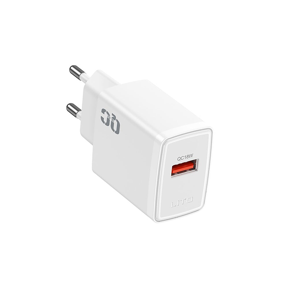 Carregador de Rede Lito LC08, 18W, 3A, 1 x USB-A, Branco