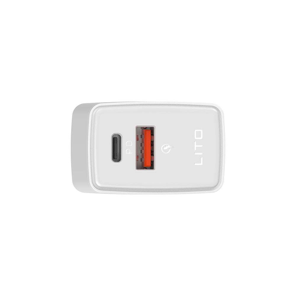 Carregador de Rede Lito LC09, 20W, 3A, 1 x USB-A - 1 x USB-C, Branco
