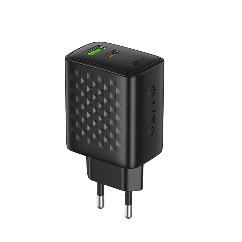 Carregador de Rede Lito LC24, 65W, 3.25A, 1 x USB-A - 1 x USB-C, Preto