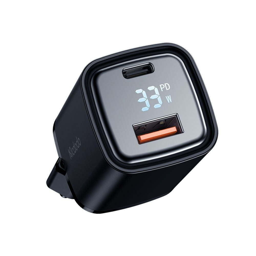 Carregador de Rede McDodo CH-1701 Graphite Display, 33W, 3A, 1 x USB-A - 1 x USB-C, Preto