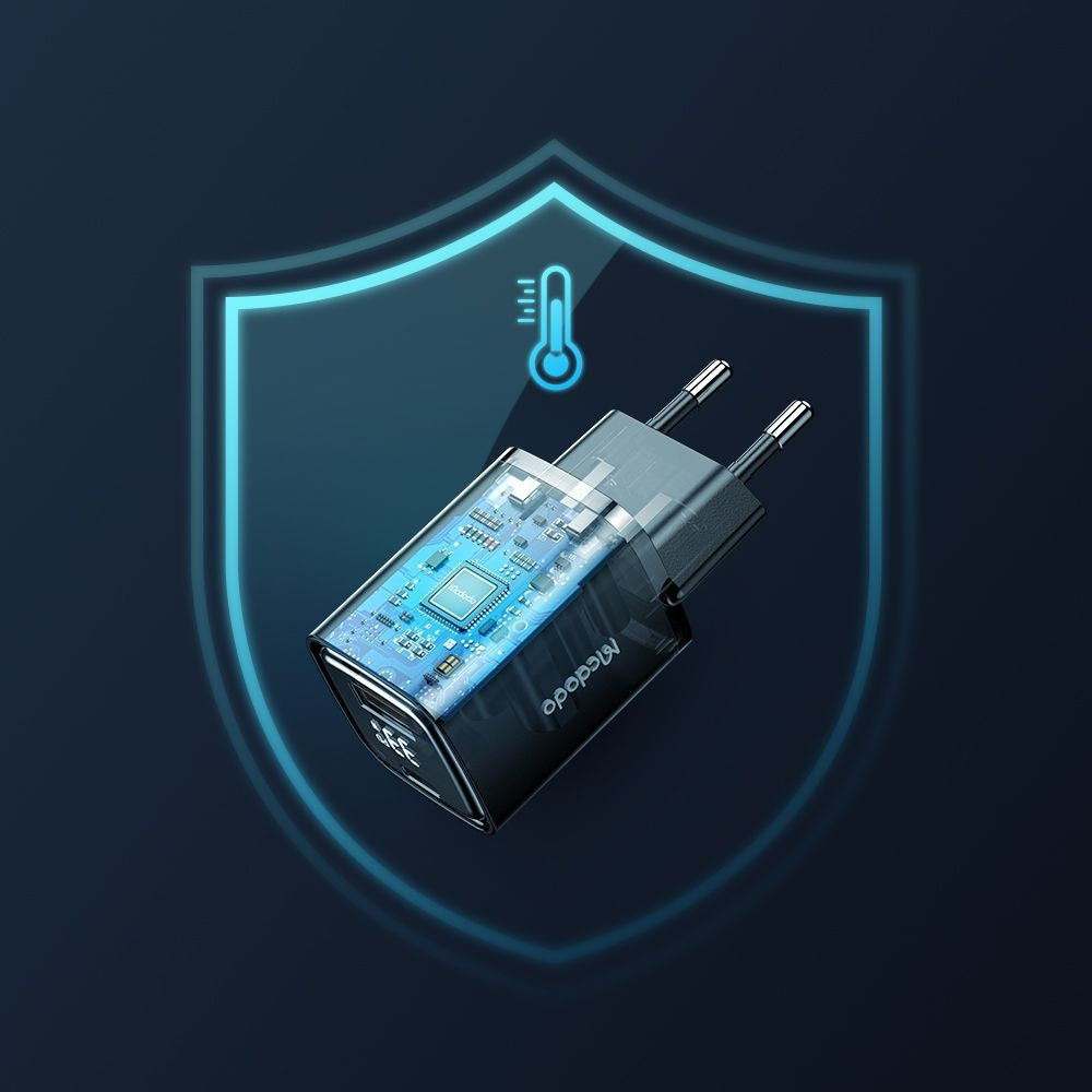 Carregador de Rede McDodo CH-1701 Graphite Display, 33W, 3A, 1 x USB-A - 1 x USB-C, Preto