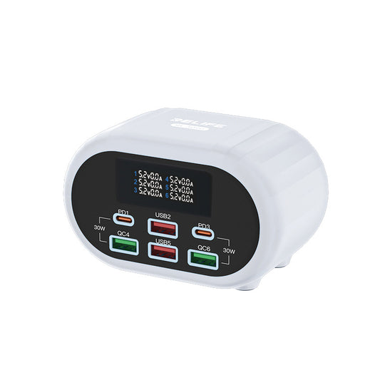 Carregador de rede Relife RL-309U, 72W, 5A, 2 x USB-C - 4 x USB-A, Prateado