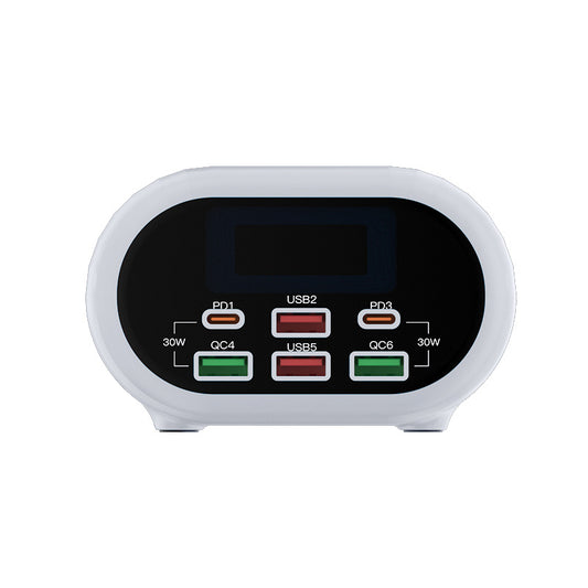 Carregador de rede Relife RL-309U, 72W, 5A, 2 x USB-C - 4 x USB-A, Prateado