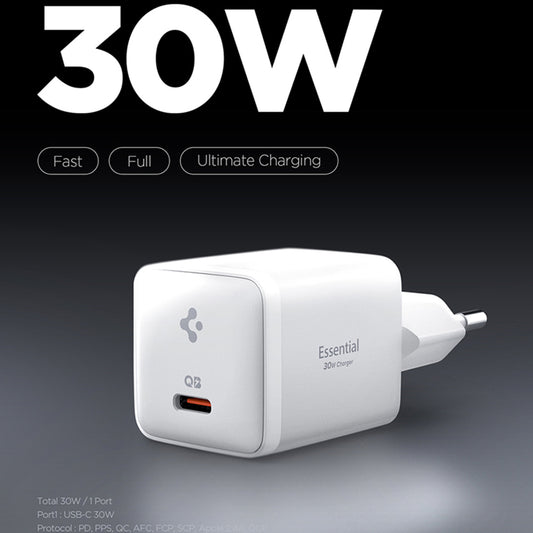 Carregador de Rede Spigen EE301EU Essential, 30W, 3A, 1 x USB-C, Branco ACH09492