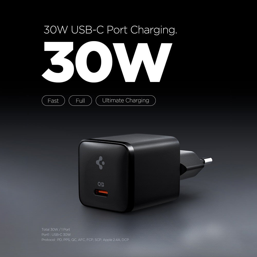 Carregador de Rede Spigen EE301EU Essential, 30W, 3A, 1 x USB-C, Preto ACH09493