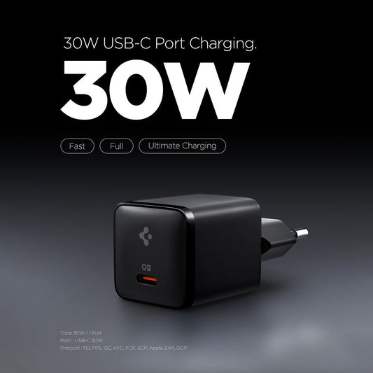Carregador de Rede Spigen EE301EU Essential, 30W, 3A, 1 x USB-C, Preto ACH09493