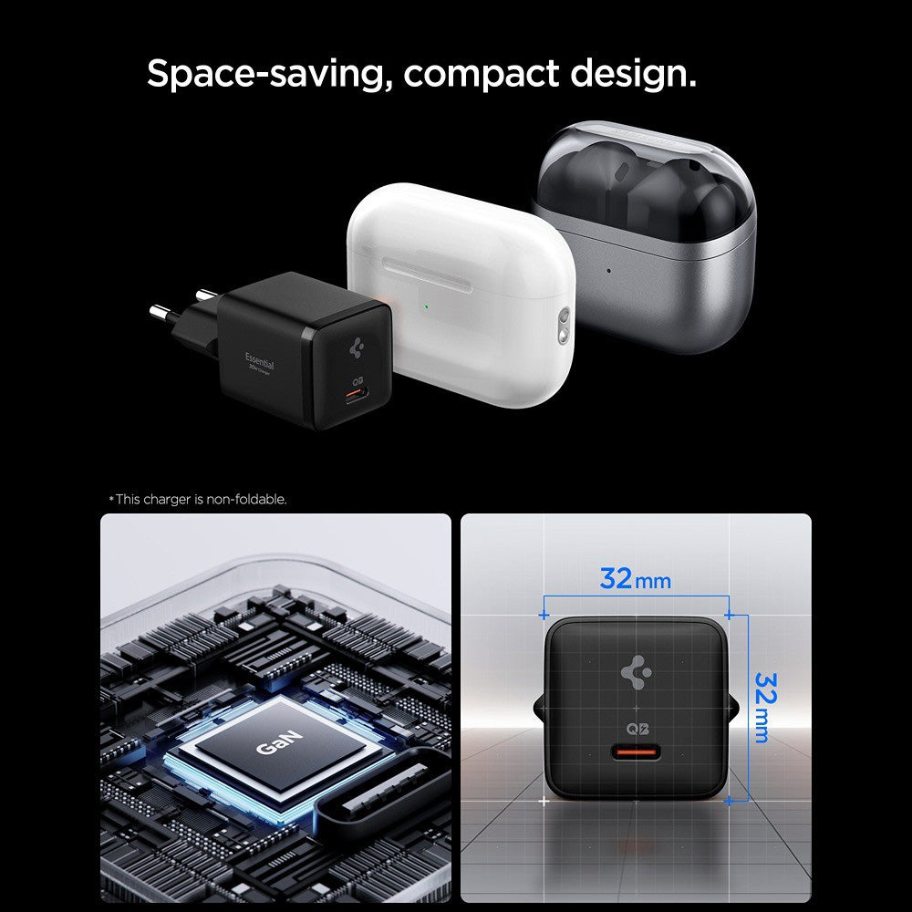 Carregador de Rede Spigen EE301EU Essential, 30W, 3A, 1 x USB-C, Preto ACH09493