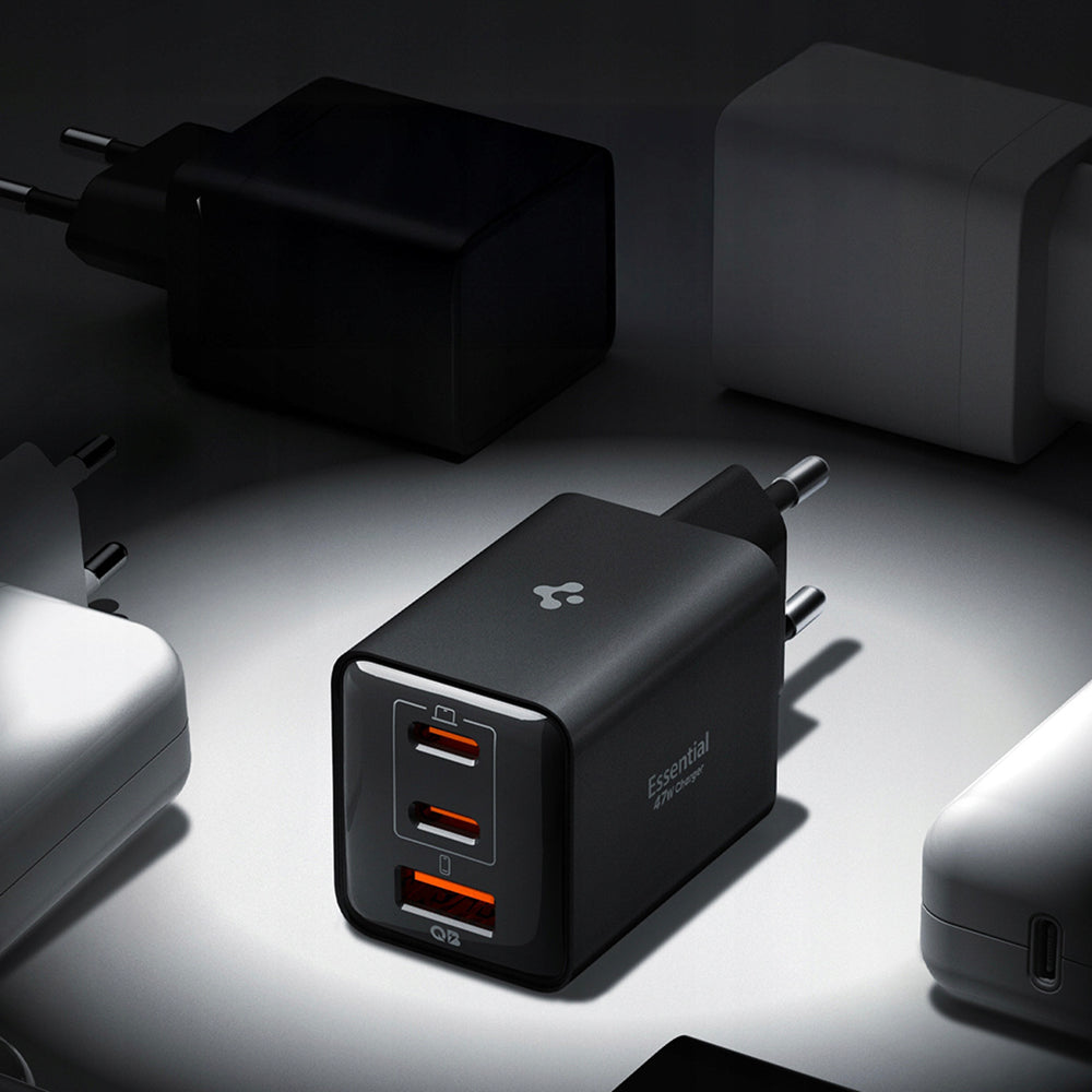 Carregador de Rede Spigen EE473EU Essential, 47W, 3A, 1 x USB-A - 2 x USB-C, Preto ACH09465
