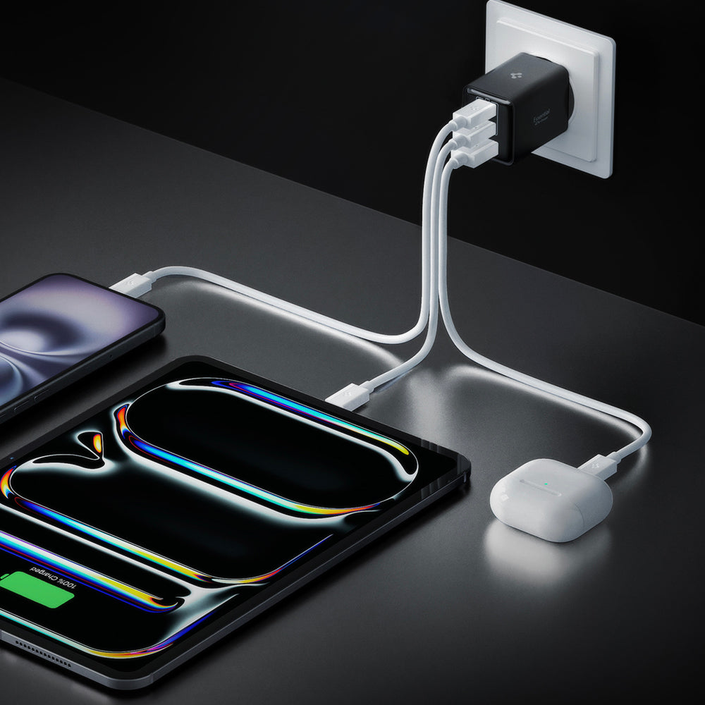 Carregador de Rede Spigen EE473EU Essential, 47W, 3A, 1 x USB-A - 2 x USB-C, Preto ACH09465
