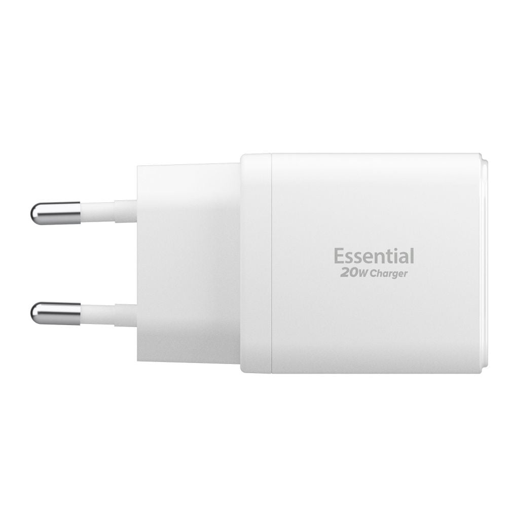Carregador de Rede Spigen Essential, 20W, 3A, 1 x USB-A - 1 x USB-C, Branco