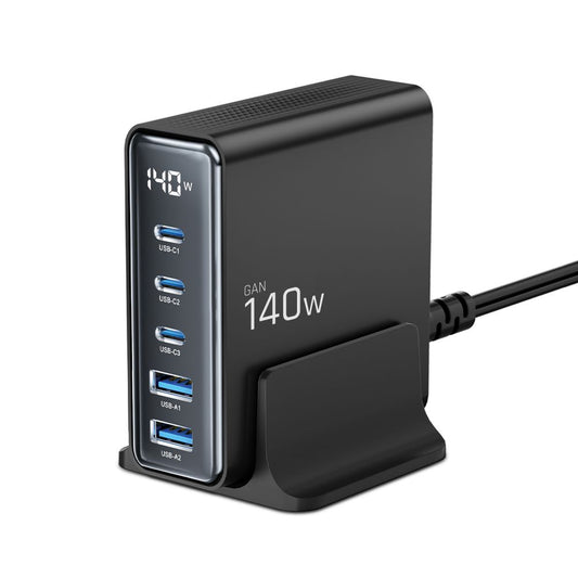 Carregador de rede Tech-Protect DC140W DC140W, 140W, 3A, 2 x USB-A - 3 x USB-C, preto