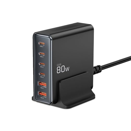 Carregador de rede Tech-Protect DC80W, 80W, 3A, 2 x USB-A - 4 x USB-C, preto
