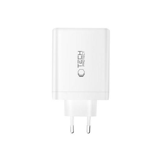 Carregador de Rede Tech-Protect NC140W-GAN, 140W, 5A, 1 x USB-A - 3 x USB-C, Branco