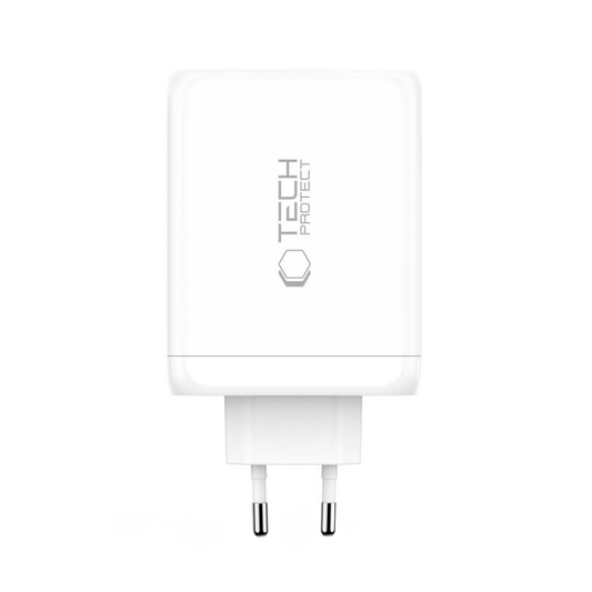 Carregador de Rede Tech-Protect NC200W-GAN, 200W, 5A, 1 x USB-A - 3 x USB-C, Branco