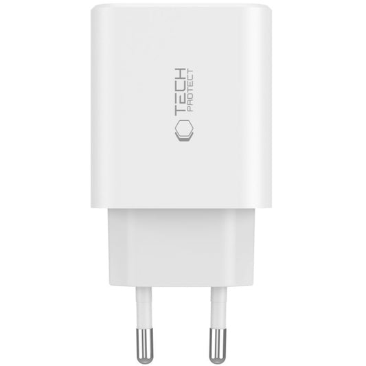 Carregador de rede Tech-Protect NC30W, 30W, 3A, 1 x USB-A - 2 x USB-C, branco