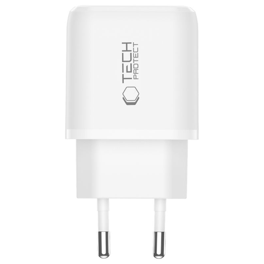 Carregador de Rede Tech-Protect NCA45W, 45W, 3A, 1 x USB-A - 1 x USB-C, Branco