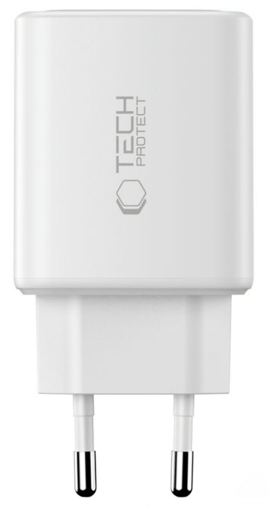 Carregador de Rede Tech-Protect NCA65W, 65W, 3A, 1 x USB-A - 2 x USB-C, Branco