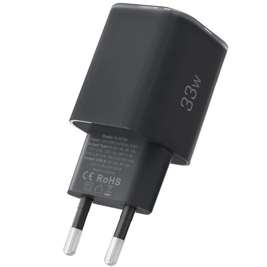 Carregador de Rede Tech-Protect NCM33W, 33W, 3A, 1 x USB-A - 1 x USB-C, Preto