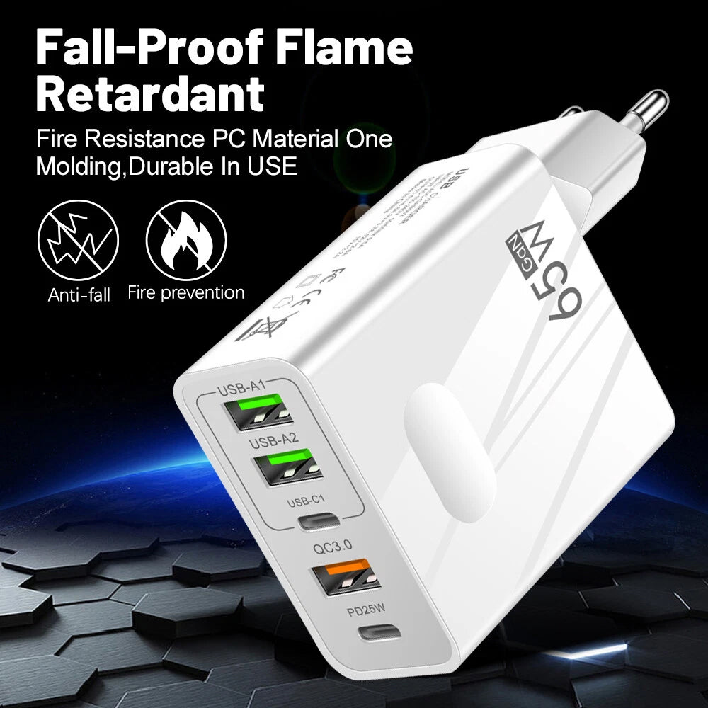 Carregador de Rede Techsuit CHC1 PentaXPower, 25W, 3A, 3 x USB-A - 2 x USB-C, Preto