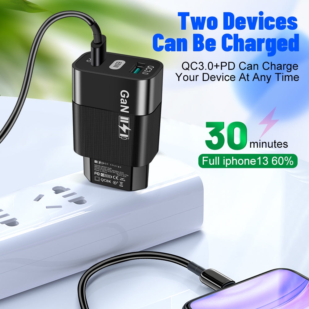 Carregador de Rede Techsuit CHPD131, 65W, 3.25A, 1 x USB-A - 1 x USB-C, Preto