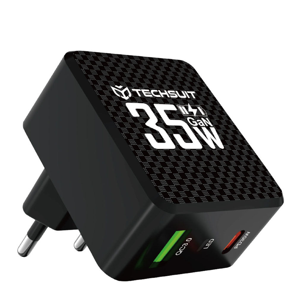 Carregador de Rede Techsuit CHPD173 Tiny, 35W, 3A, 1 x USB-A - 1 x USB-C, Preto