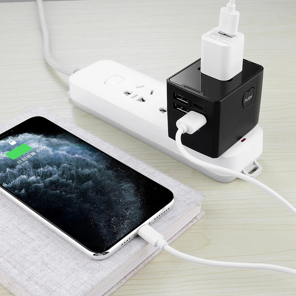 Carregador de Rede Techsuit HHT520 Travel, 15W, 3A, 3 x USB-A - 1 x USB-C, Preto