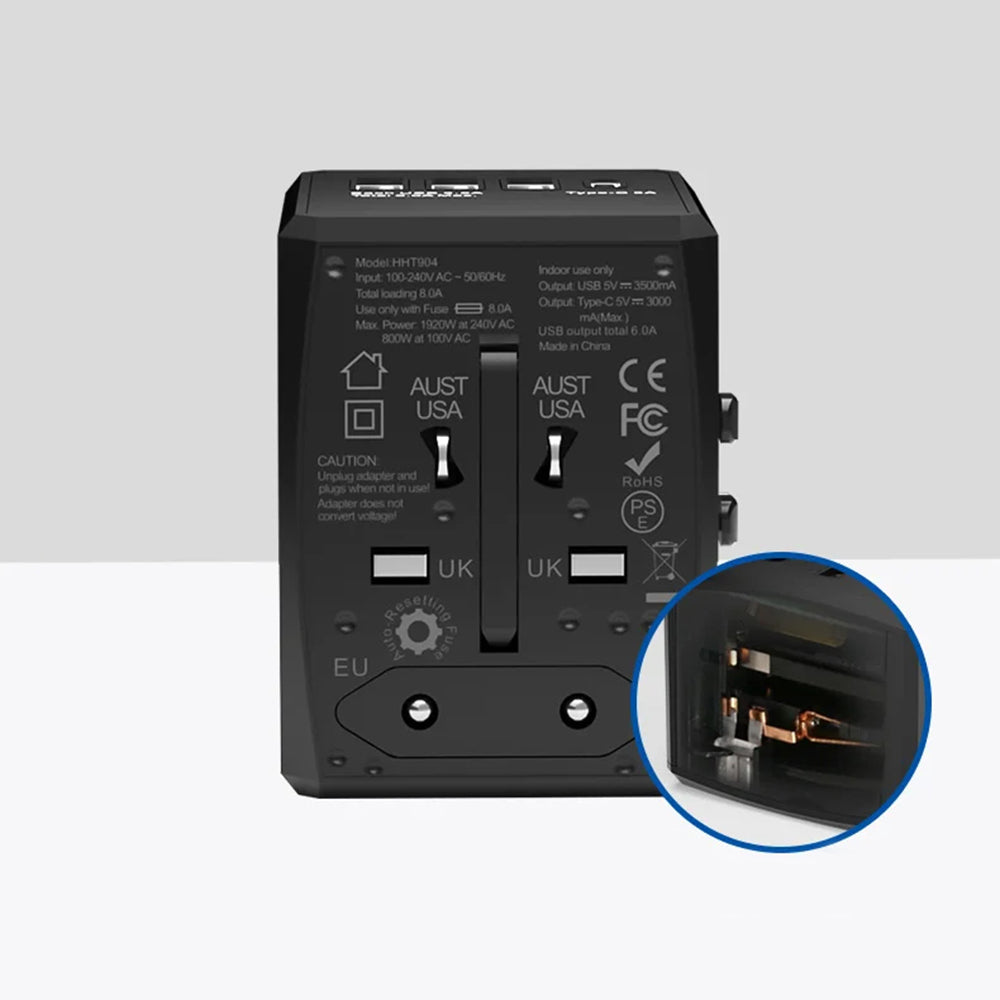 Carregador de Rede Techsuit HHT904-B1 Travel, 15W, 3A, 3 x USB-A - 1 x USB-C, Preto