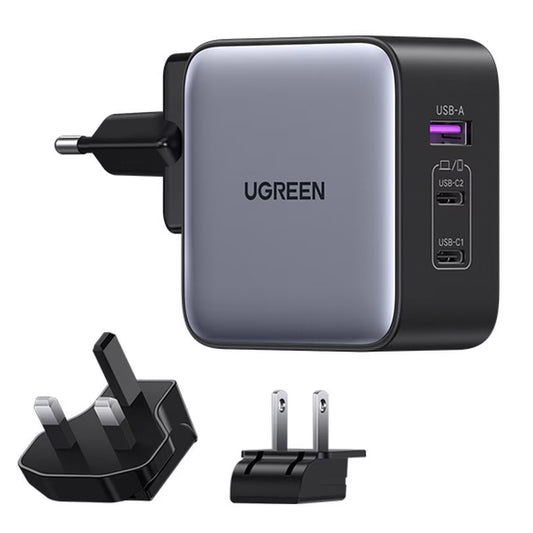 Carregador de rede UGREEN CD296, 65W, 5A, 1 x USB-A - 2 x USB-C, cinzento