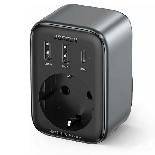Network Charger UGREEN CD314, 30W, 3A, 2 x USB-A - 1 x USB-C - 1 x Schuko, Black