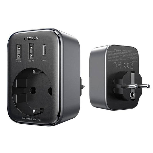 Network Charger UGREEN CD314, 30W, 3A, 2 x USB-A - 1 x USB-C - 1 x Schuko, Black