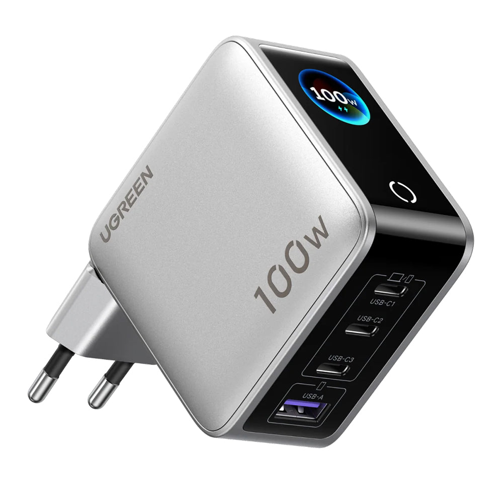 Carregador de rede UGREEN Nexode Pro X772 (95942B) com ecrã, 100 W, 5 A, 1 x USB-A - 3 x USB-C, Cinzento