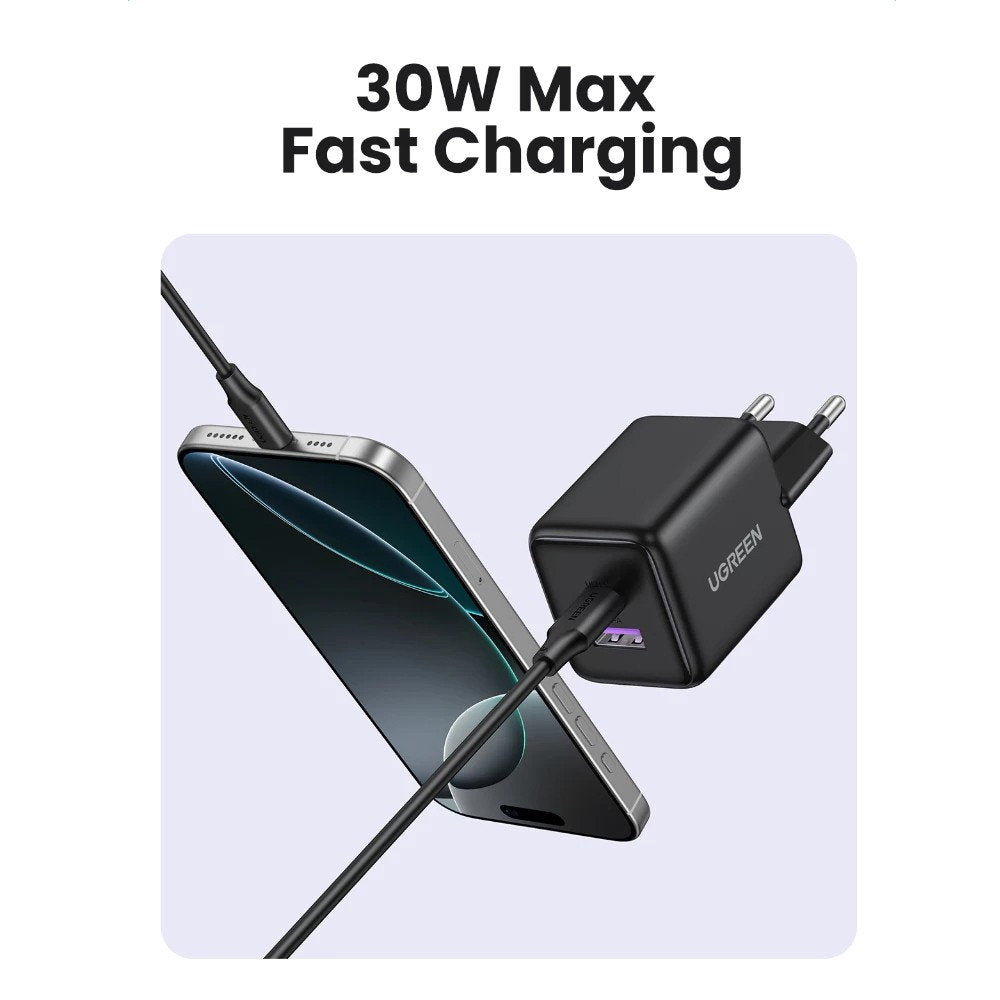 Carregador de Rede UGREEN X516, 30W, 3A, 1 x USB-A - 1 x USB-C, Azul