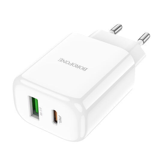 Carregador de Rede Borofone BBN4 Potential, 20W, 3A, 1 x USB-A - 1 x USB-C, Branco