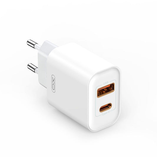 Carregador de rede com cabo USB-C XO Design CE12, 20W, 3A, 1 x USB-A - 1 x USB-C, branco