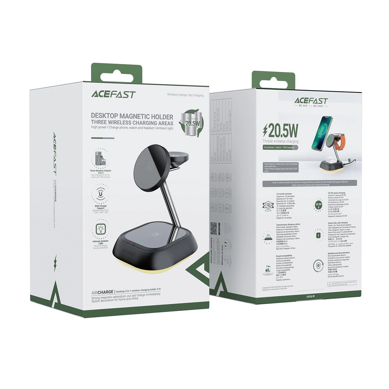 Carregador de Rede Sem Fios Acefast E16 3em1, 15W, 1.67A, Preto
