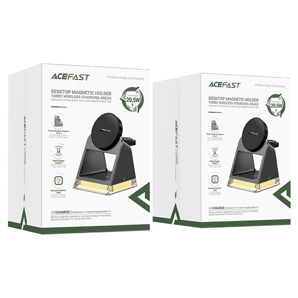 Carregador de Rede Sem Fios Acefast E17 3em1, 15W, 1.67A, Preto