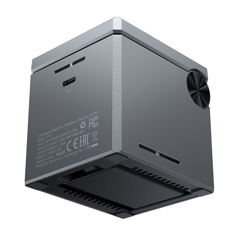 Carregador de Rede Sem Fios Acefast E18 Cubo de Rubik 3em1, 23W, 1.67A, Cinzento