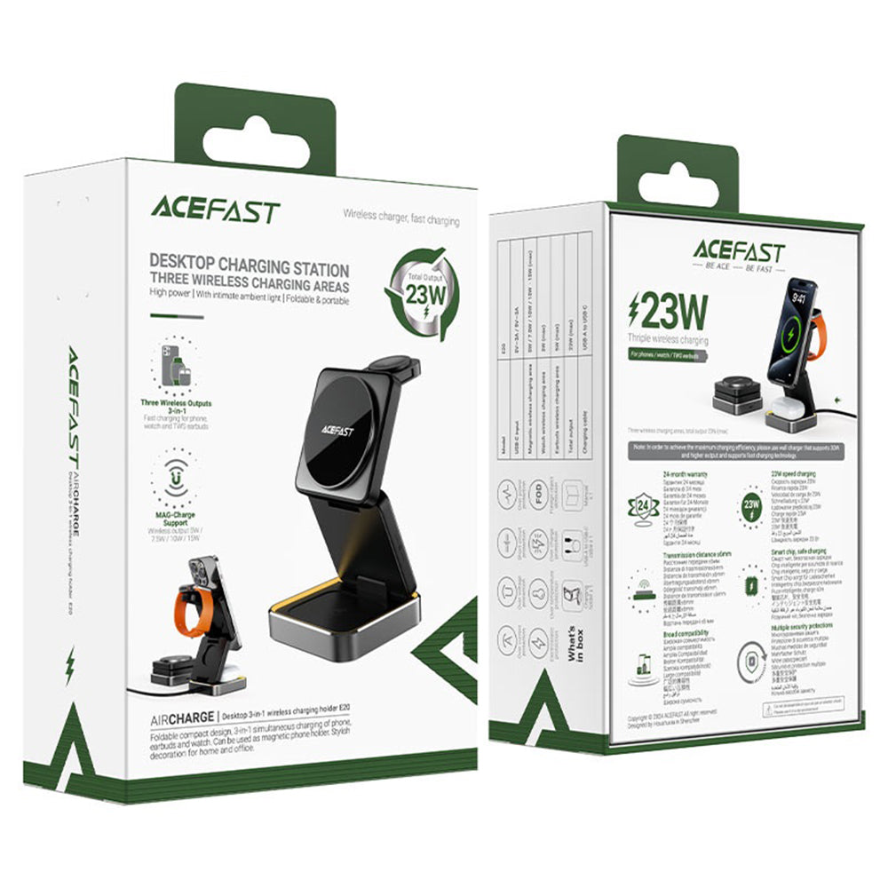 Carregador de Rede Sem Fios Acefast E21 3in1, 23W, 1.67A, Cinzento