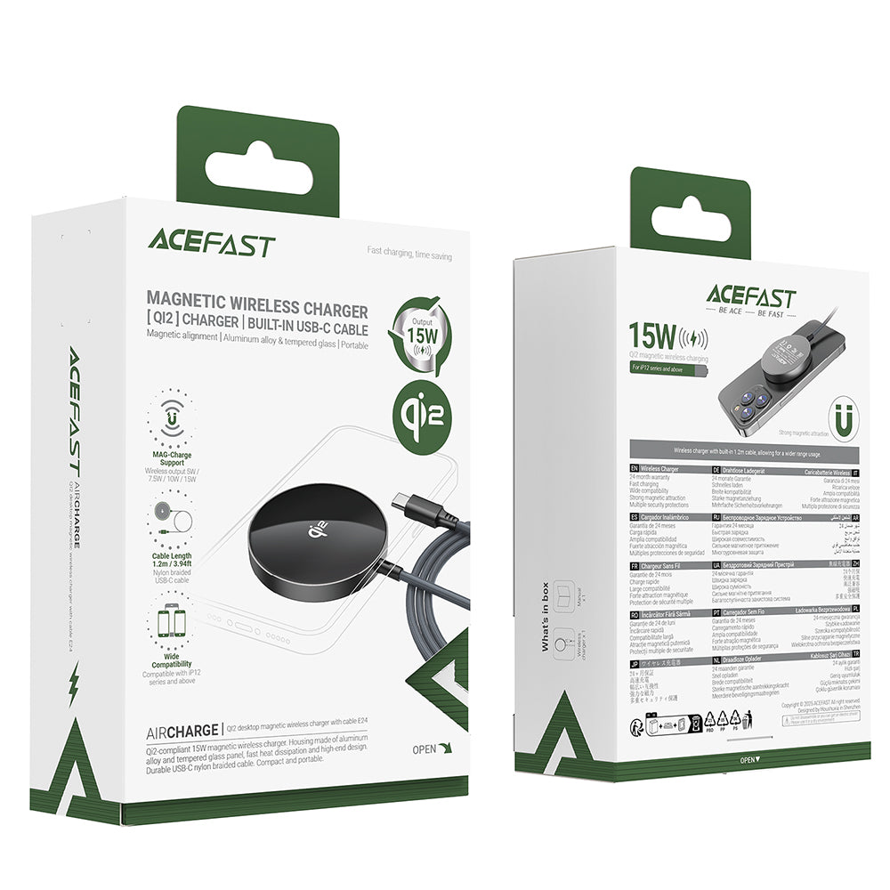 Carregador de Rede Sem Fio Acefast E24, 15W, 1.67A, Cinzento