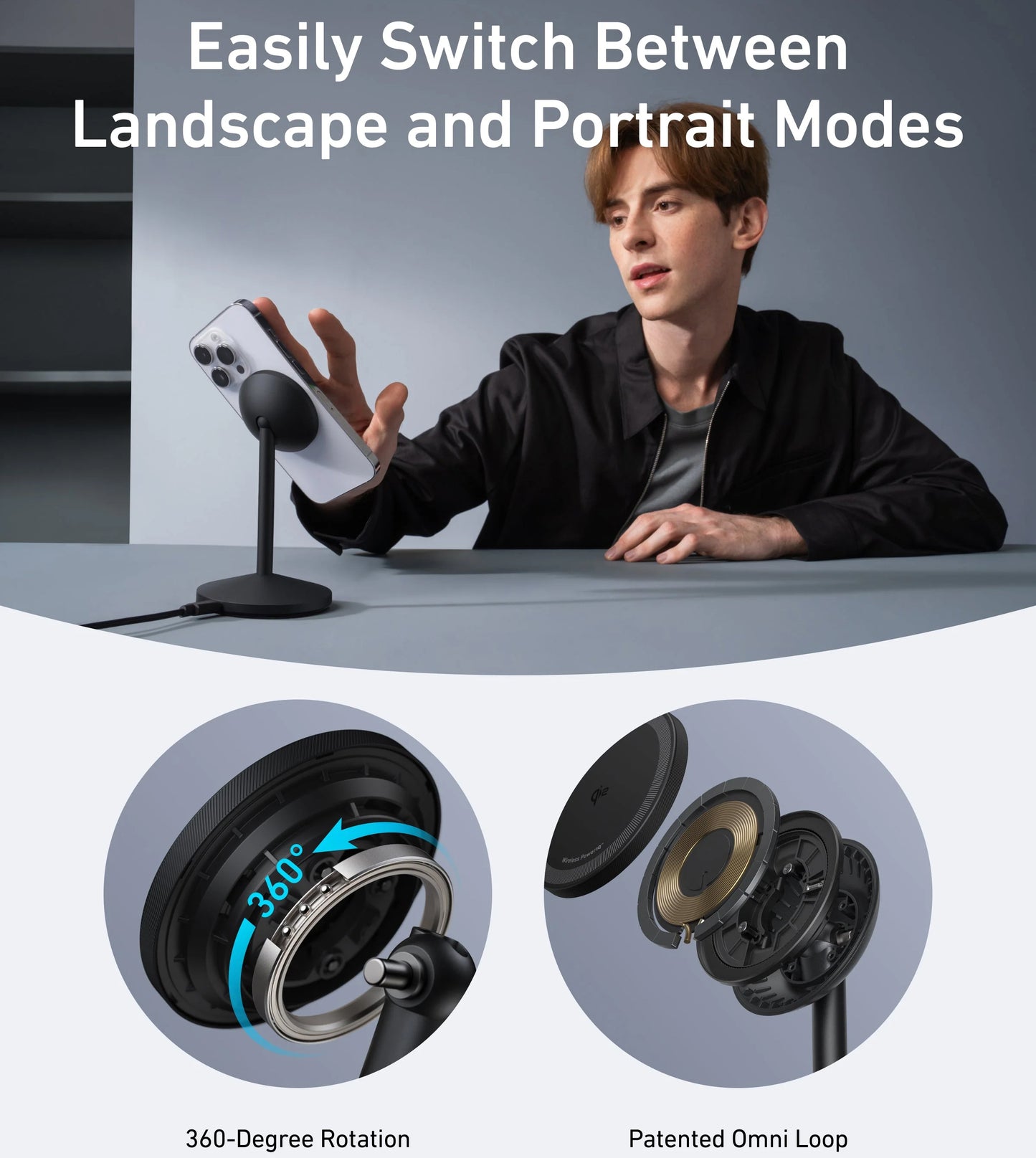 Carregador de Rede Sem Fios Anker MagGo Stand, 15W, 1.67A, Preto A25X1H11