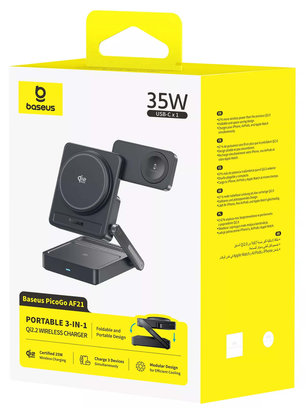 Carregador de Rede Wireless Baseus PicoGo AF21 3em1, 35W, Preto E0205402