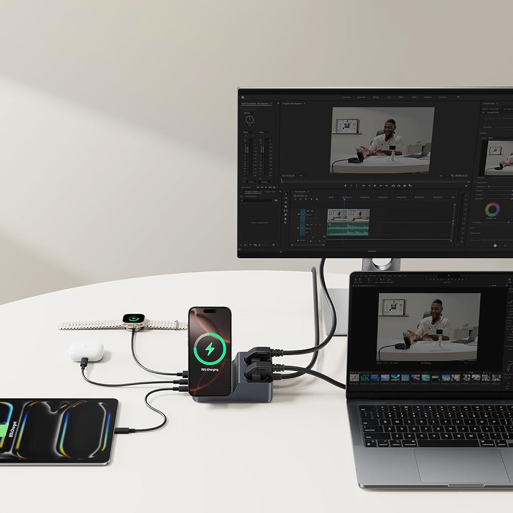 Carregador Estação Baseus Nomos ND11 QI 6in1, 67W, 3.35A, 1 x USB-A - 2 x USB-C - 2 x Schuko, Preto P80015804213-00