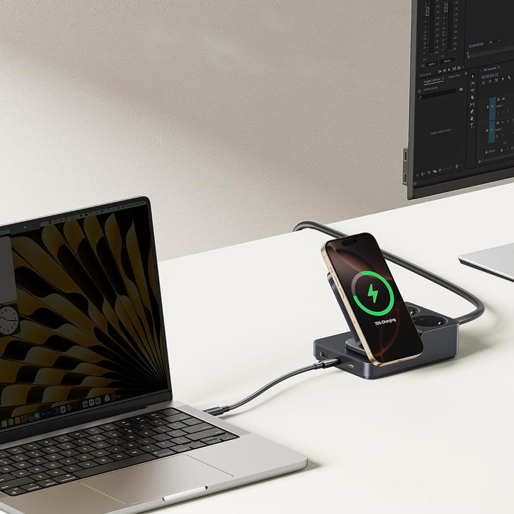 Carregador Estação Baseus Nomos ND11 QI 6in1, 67W, 3.35A, 1 x USB-A - 2 x USB-C - 2 x Schuko, Preto P80015804213-00