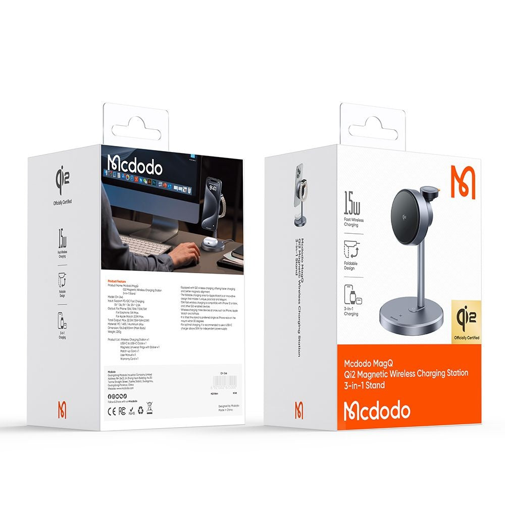 Carregador de Rede Sem Fios McDodo CH-2462 Swan 3in1, 22.5W, 1.67A, Preto