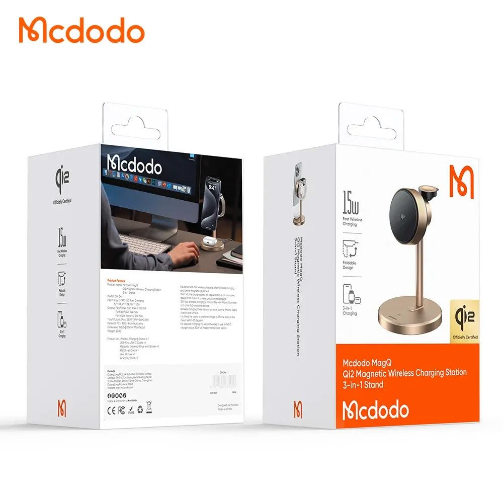 Carregador de Rede Sem Fios McDodo CH-2463 Swan 3in1, 22.5W, 1.67A, Dourado