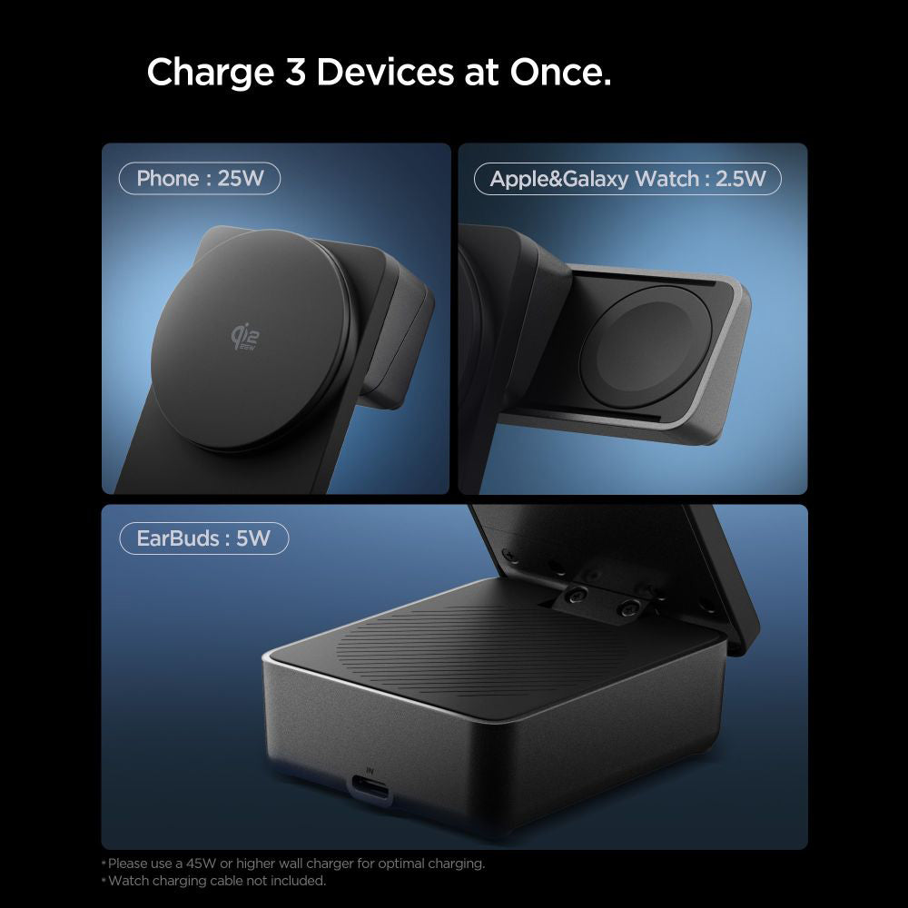 Carregador de Rede Sem Fios Spigen EF323MQ Essential 3in1, 25W, Preto ACH10398