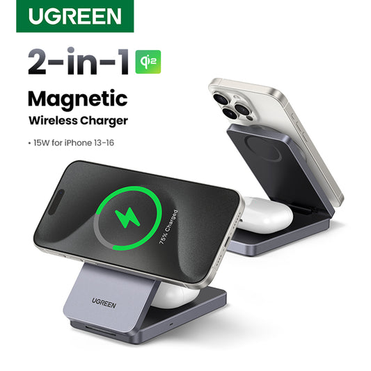 Carregador de Rede Sem Fios UGREEN W706 2in1, 20W, 1.67A, Preto