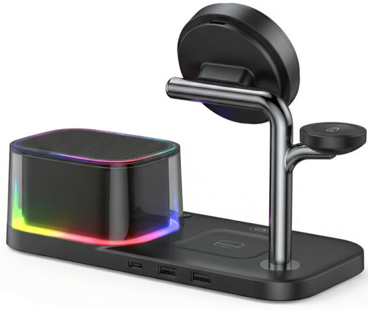 Carregador de Rede Wireless com Coluna Bluetooth XO Design CX045 5em1, 25W, Preto