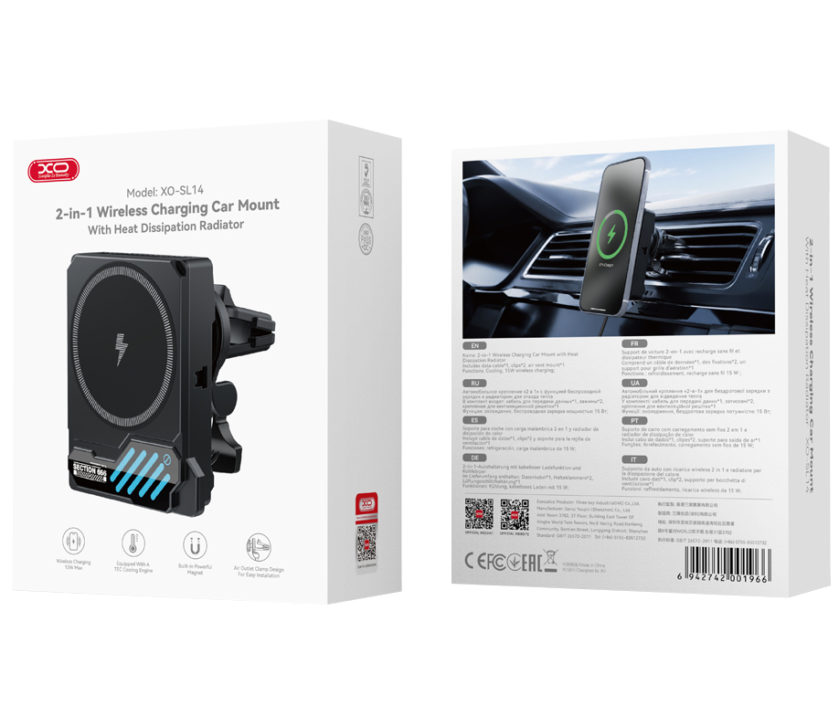 Carregador de Carro Sem Fios XO Design SL14, 25 W, Preto